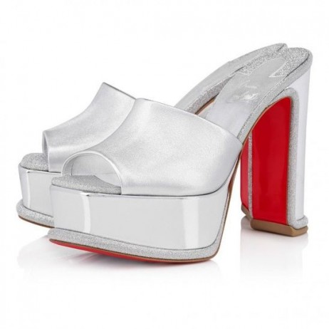 Christian Louboutin Amali Mule Alta 130 Mm Nappa Leather Silver Christian Louboutin Shoes