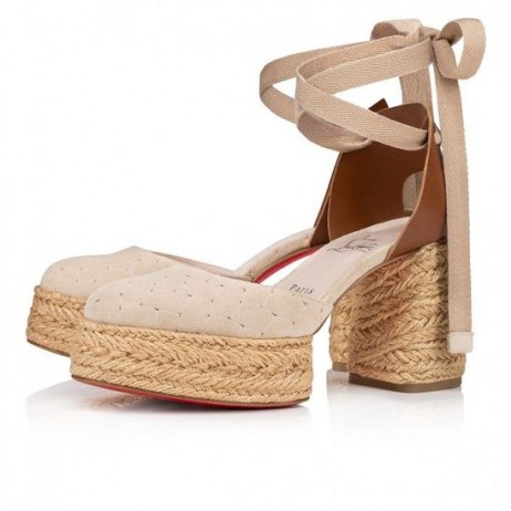 Christian Louboutin Brigissima 70 Mm Espadrilles Braided Calf Leather Leche CL Shoes