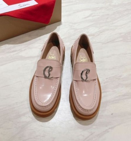 Christian Louboutin CL Moc Lug Loafers Calf Leather Pink
