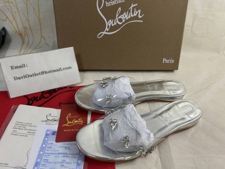 Christian Louboutin Degraqueen Slide Mules Pvc And Iridescent Nappa Leather Silver