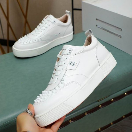 Christian Louboutin Happyrui Spikes Sneakers Calf Leather Sneakers White CL Shoes
