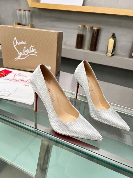 Christian Louboutin Kate 105mm Pumps Sequin Fabric Silver CL Shoes