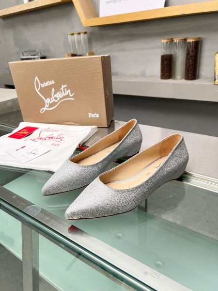 Christian Louboutin Kate Ballerina Flats Glitter Calf Leather Silver