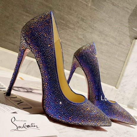 Christian Louboutin Kate Strass Degrade Pumps 100mm Suede Blue