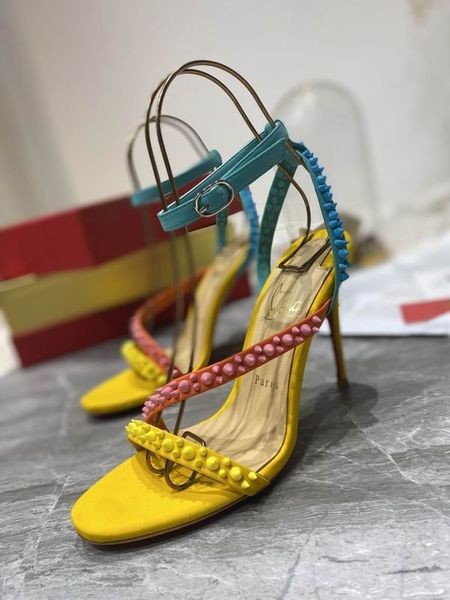 Christian Louboutin Mafaldina Spikes Sandals 100mm Nappa Leather Multicolor
