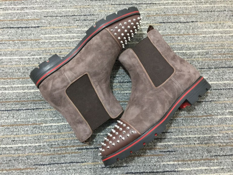 Christian Louboutin Melon Spikes Boots Suede Calf Leather Mocha