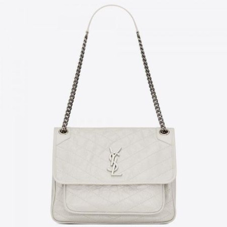 Saint Laurent Medium Niki Bag White Crinkled Leather