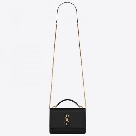 Saint Laurent WOC Sunset Chain Wallet Black Calfskin