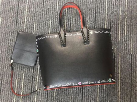 Christian Louboutin Cabata Black/Black Graffiti Calf Tote Bag