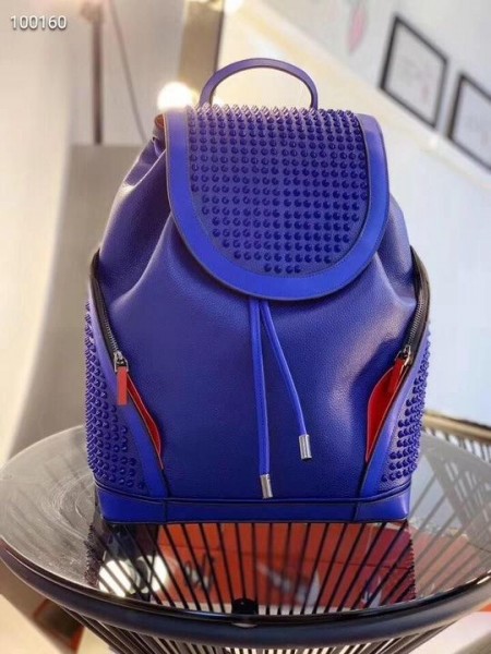 Christian Louboutin Explorafunk Backpack Calf Leather Spikes Dark Blue