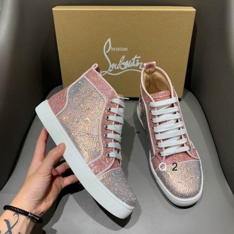 Christian Louboutin High Top Women Sneakers Strass Embellished Rose Pink