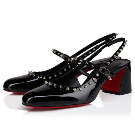 Christian Louboutin Janispikes 55 Mm Mary Janes Patent Leather Black