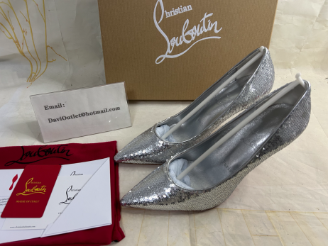 Christian Louboutin Kate Mini Paillettes 100 Mm Pumps Crepe Satin Silver