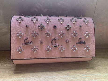 Christian Louboutin Paloma Leather Spikes Embellished Clutch Bag Pink