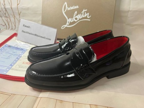 Christian Louboutin Penny Loafers Patent Calf Leather Black Christian Louboutin Shoes