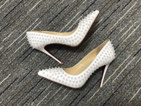 Christian Louboutin Pigalle Spikes Pumps 100mm Nappa Leather White
