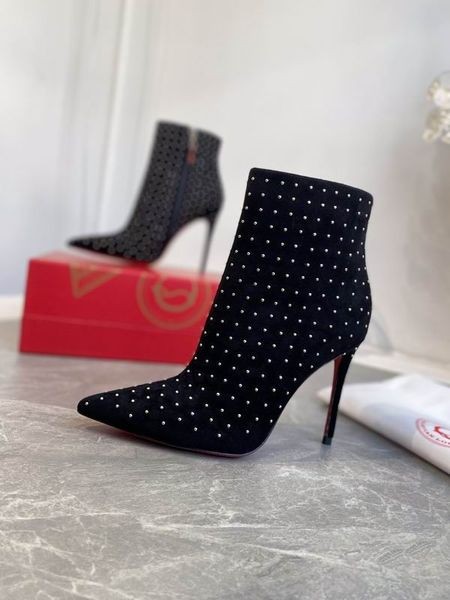 Christian Louboutin So Kate Booty Plume Ankle Boots 100mm Suede Black