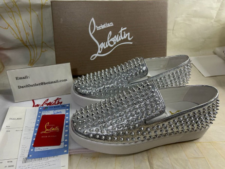Christian Louboutin Spikeboat Sneaker Leather Silver CL Shoes