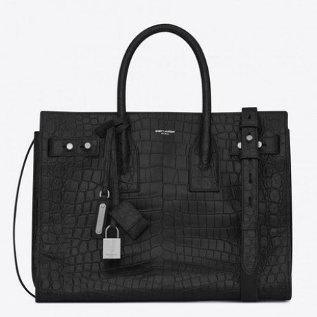 Saint Laurent Small Sac de Jour Souple Bag Black Crocodile Leather