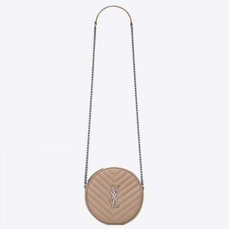 Saint Laurent Vinyle Round Camera Bag Beige Grained Leather