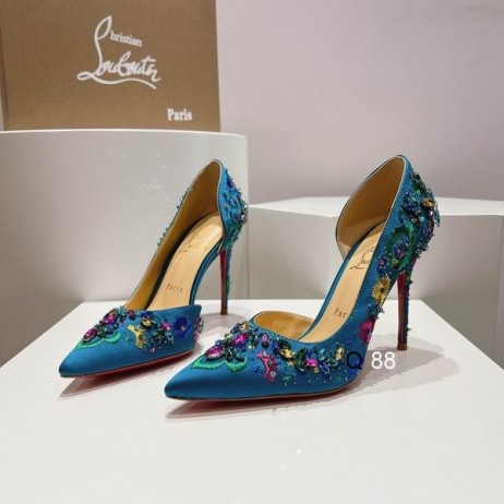 Christian Louboutin Brodiriza Embellished D'orsay Pumps 100mm Satin Blue