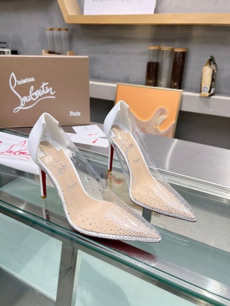 Christian Louboutin Degrastrass PVC Pumps Crystal and Leather White