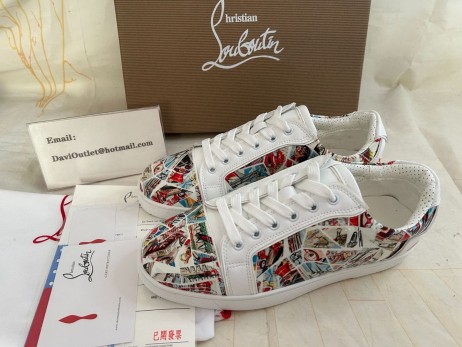 Christian Louboutin Fun Vieira Men Sneakers Patent Calf Comics Print Multicolor