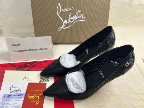 Christian Louboutin Kate Perforated Pointed Toe Leather 85MM Pumps Black CL Shoes