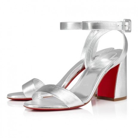 Christian Louboutin Miss Sabina 85 mm Strappy Sandals Leather Silver CL Shoes