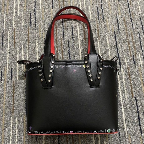 Christian Louboutin Small Cabata Empire Spike Studded Leather Tote Bag Black