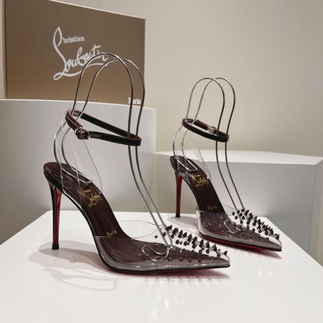Christian Louboutin Spikoo 100mm Pumps PVC And Leather Coffee Christian Louboutin Shoes
