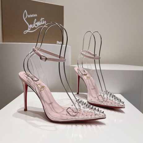 Christian Louboutin Spikoo 100mm Pumps PVC And Leather Pink CL Shoes
