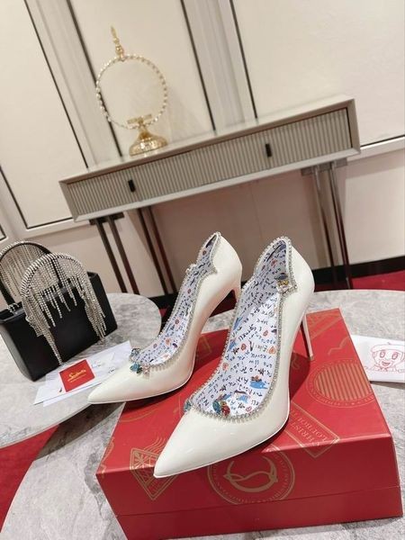 Christian Louboutin Wo Chick Queen 100 Patent Leather Pumps White CL Shoes