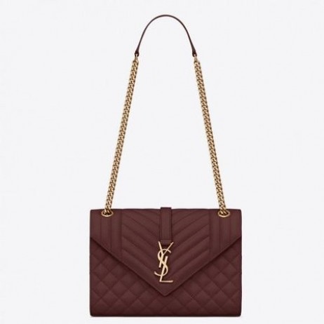Saint Laurent Medium Envelope Bag Bordeaux Grained Leather