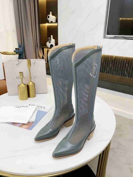 Jimmy Choo Knee Boot 50mm JC Emblem Mesh Grey