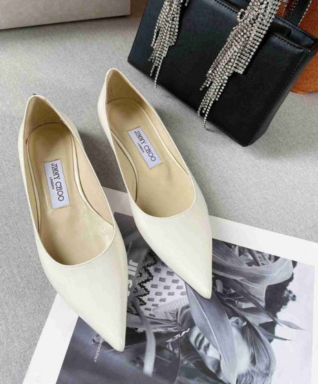 Jimmy Choo Love Flat Patent Leather JC Emblem Beige