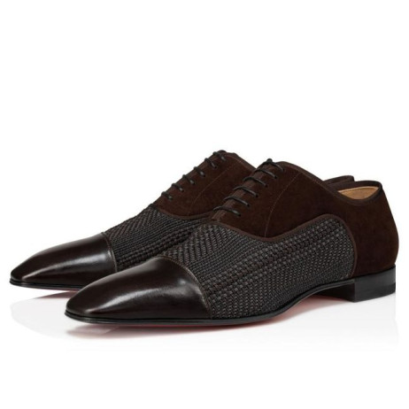 Christian Louboutin AC Greggo Derbies Calf Leather Tresse Provence Fabric And Veau Velours Dark Brown