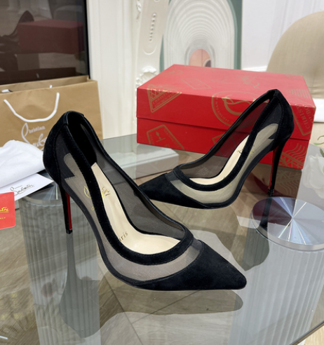 Christian Louboutin Galativi Pumps 85mm Mesh and Suede Black