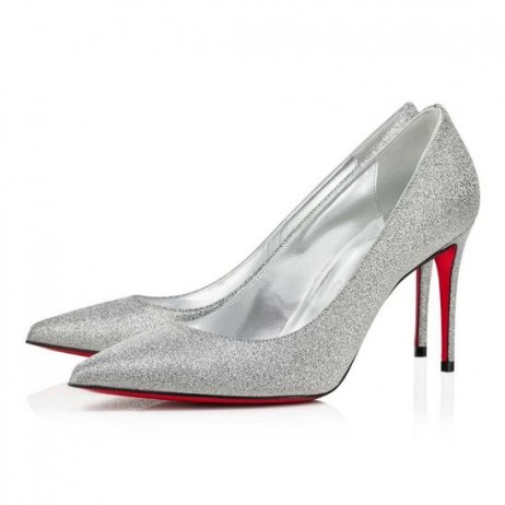Christian Louboutin Kate 85 Mm Pumps Glittered Calf Leather Silver CL Shoes