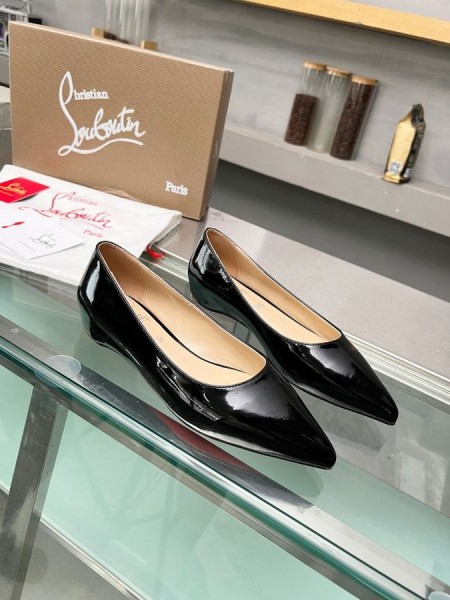 Christian Louboutin Kate Ballerina Flats Patent Leather Black CL Shoes