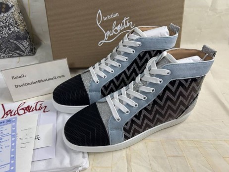 Christian Louboutin Louis Orlato High-Top Sneakers Suede Jacquard Woven Multicolor