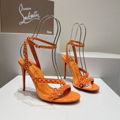 Christian Louboutin Mafaldina Spikes Sandals 100mm Patent Leather Orange