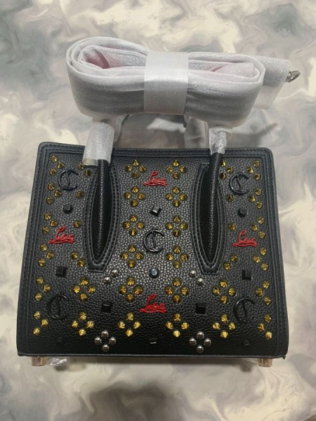 Christian Louboutin Paloma Mini Top Handle Bag Calf Leather Gold Spikes Loubinthesky Black CL Bags