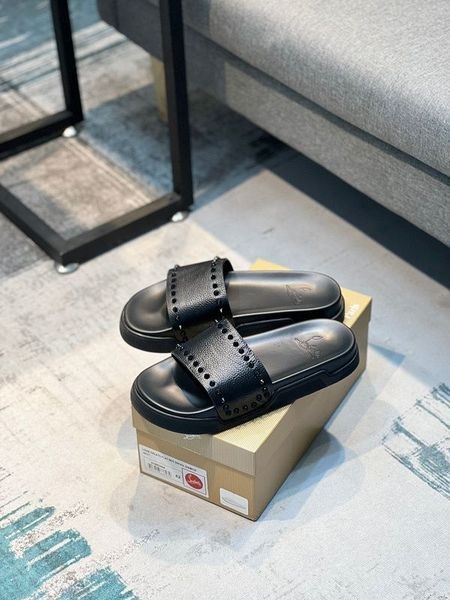 Christian Louboutin Spiked Rubber Slides Men Slippers CL Shoes