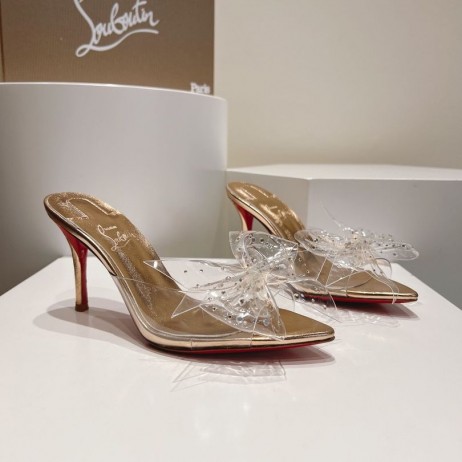 Christian Louboutin Aqua Strass 80mm Mules Pvc Iridescent Nappa Leather And Strass Gold