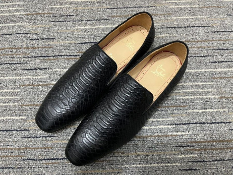 Christian Louboutin Dandelion Loafers Python Leather Black CL Shoes