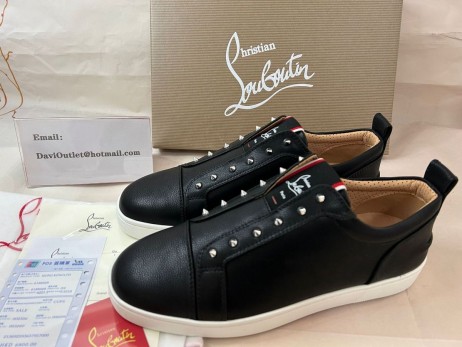 Christian Louboutin F.A.V Fique A Vontade Sneakers Grained Calfskin Black CL Shoes