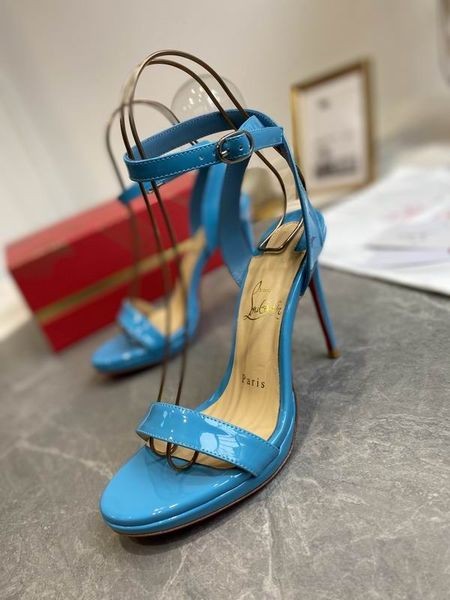 Christian Louboutin Loubi Queen Sandals 100 mm Patent Leather Blue