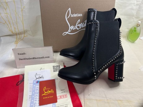 Christian Louboutin Out Line Spikes High Ankle Boot 70 mm Calfskin Black