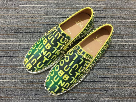 Christian Louboutin Pik Boat Spikes Slip-on Sneakers Logo-Print Canvas Green